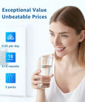 Smiling woman drinking water, highlighting LT1000PC Replacement Refrigerator Water Filter For LG And Kenmore 46-9980 benefits.