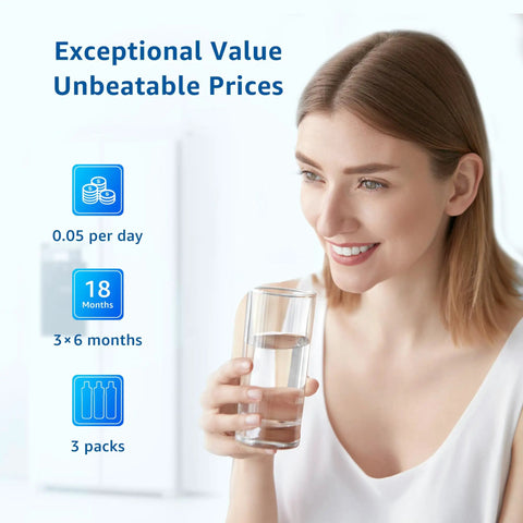 Smiling woman drinking water, highlighting LT1000PC Replacement Refrigerator Water Filter For LG And Kenmore 46-9980 benefits.