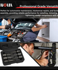 Six Piece Three Eighths Inch Drive Impact Wedge Extractor Set Heavy Duty Easy Out Bolt Remover Kit for broken nuts in use