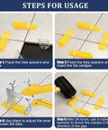 Steps to use Tile Leveling System Kit With 1000 Spacers, 200 Reusable Wedges, Tile Plier And Rubber Mallet for tile installation