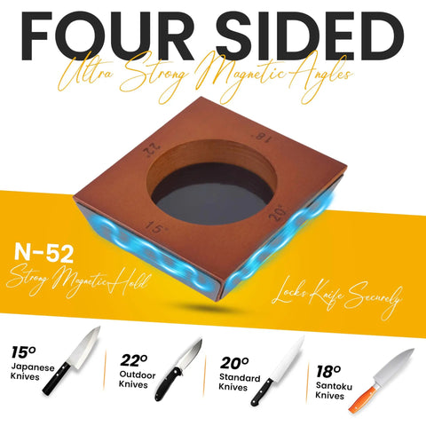Rolling Knife Sharpener Kit With Magnetic Base And Four Angle Base, showing 15, 18, 20, 22-degree options.