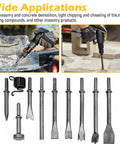 Beefy 10 Piece Air Hammer Bits Set With Spring Retainer for Tile Masonry Concrete Stone Demolition and Metal Shaping Nine Chisel