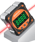 4-Side Magnetic Digital Angle Gauge With Laser Protractor Level, No-Brainer Inclinometer For Woodworking Tablesaw, Precision 0.05 To 0.2 Degrees, Relative And Absolute Modes, Rechargeable, 4x90 Degree Angles on metal block