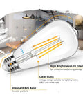 4 Pack Vintage Edison Style LED Light Bulbs ST64 8W 100W Equivalent 1400 Lumens 2700K Warm White E26 Base Non Dimmable CRI 90