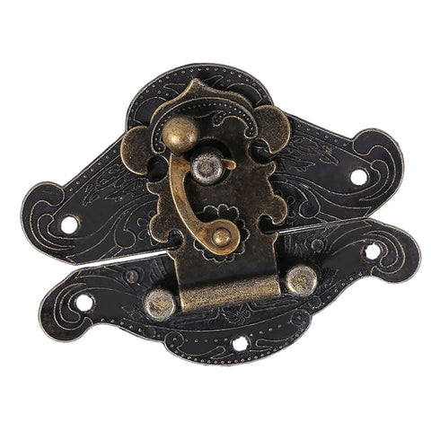 Antique Bronze Hasps Latch Set For Vintage Boxes And Cabinets, ornate latch design, part of 5 size assortment with screws, zinc alloy