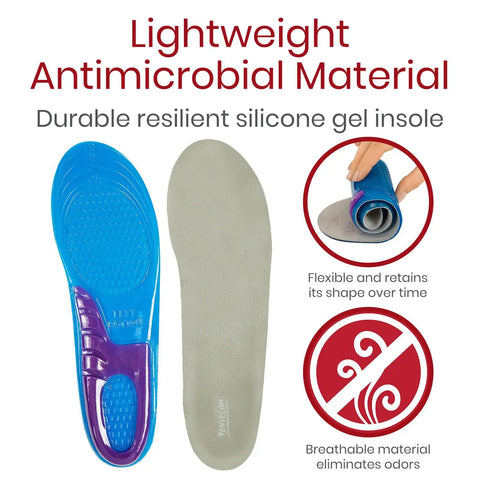 All Day Comfort Gel Insoles For Men And Women Shoe Inserts For Walking Running Hiking With antimicrobial material.