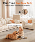 Indoor Outdoor 2K Security Camera With 5G And 2.4G WiFi, Two Way Audio, Color Night Vision; living room scene with child and dog.