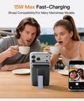 Magnetic Portable Charger With Built In Cable 10000mAh Power Bank Featuring Smart Led Display and Quick Charge on table with two people.