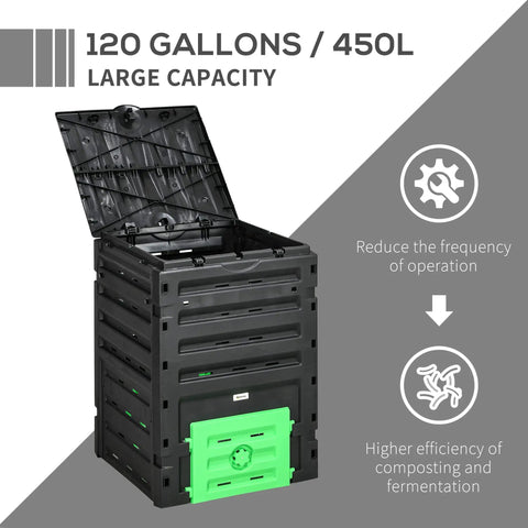 Garden Compost Bin 120 Gallon Backyard Composting System With 450L Capacity BPA Free 80 Vents And 2 Sliding Doors, open view
