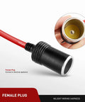 Heavy Duty 14 Foot 12V 24V Car Extension Cord Male To Female With Cigarette Lighter Socket Red, female plug close-up