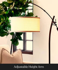 Arc Floor Lamp With Linen Shade Sleek Bronze Finish Adjustable Arm For Living Room Office Reading Over Sofa Industrial Style Lighting