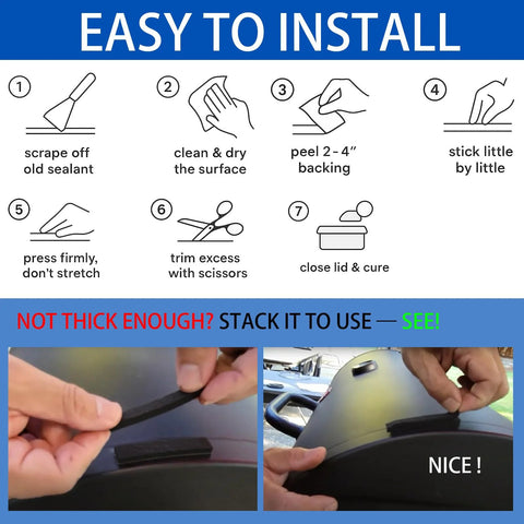 YuanYue smoker gasket seal, 1/2 in x 1/8 in x 20 ft, self-adhesive black felt; installation diagram with grill-lid photos.