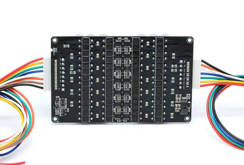 High Output 5A Active Battery Equalizer Balance Board for 10S to 14S Series Cells with wiring harness and circuit layout.