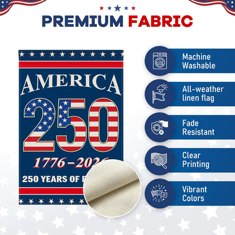 Double Sided 12 By 18 Inch 250 Years American Garden Flag All American Pride Patriotic Yard Flag 1776 2026 United States Anniversary Decor For Independence Day Front Porch Garden Display features premium fabric details and benefits.