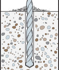 Illustration of a drill bit penetrating concrete for Titen HD 1/4 In X 3-1/2 In Zinc-Plated Countersunk Head Heavy-Duty Screw Anchor 50-Pack