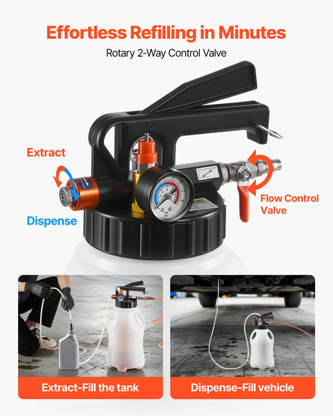 Pneumatic Transmission Fluid Pump 8 L Oil Fluid Extractor And ATF Refill Dispenser With rotary control valve, HDPE tank.