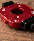 Slick 4 In 1 Wood Router Corner Radius Jig Template Set For Effortless Arc Positioning and Smooth Edge Routing Layout showing R15 template.