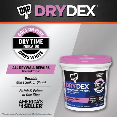 DryDex Dry Time Indicator Spackling container showing pink-to-white color change feature for interior and exterior surfaces, 32 oz.