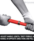 Adjusting the handle of Extendable Handle Garden Cultivator With Adjustable Shaft from 18 to 32 inches, close-up view