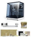 Air Desktop CNC Mill With 4th Axis And PCB Fabrication Pack, Compact Enclosed Mini Router, tool kits, and materials display.