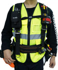 Heavy Duty Tool Belt Suspenders With Padded Straps For All Day Comfort And Back Support Construction Bag Harness worn by worker