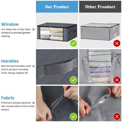 3 Pack Foldable Storage Boxes With Large Clear Window And Sturdy Handles 35L Capacity Clothes Bedding Organizer Bags For Closet Dorm Home Gray Stackable Durable See Thru Go To Storage