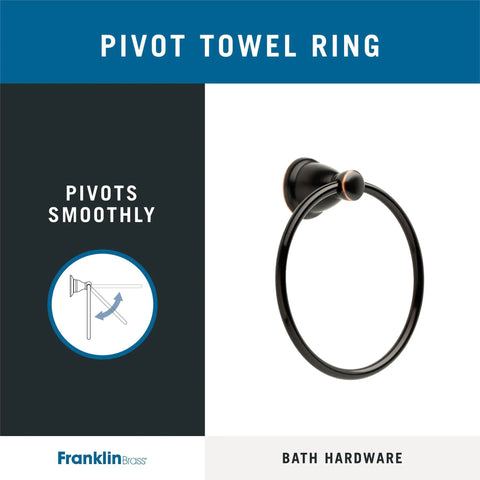 Oil Rubbed Bronze Towel Ring Holder Wall Mounted For Bathroom And Kitchen, 7 Inch Round Ring, shown with pivot feature detail