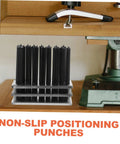 Cylindrical Punch Tool Set With Transfer Punch Kit Oxide Finish on workbench beside drill press