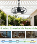 20 Inch Black Outdoor Ceiling Fan With Light And Remote App Control Three Color Temperatures Six Speed Options IP65 Waterproof Gazebo Hanging Fan For Patio Porch Garage Canopy installed under pergola