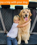 Child and golden retriever on Waterproof Dog Car Seat Cover With Side Flap For Cars Trucks And SUVs Backseat Protector Nonslip