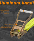 Heavy Duty Car Tie Down Straps With Flat Hooks 10000 Lb Break Strength 4 Pack Tire Ratchet Straps aluminum handle close-up