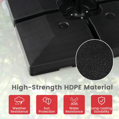 Fillable Offset Patio Umbrella Base Set For Cantilever Umbrellas, Water And Sand Fill Weight Up To 284 Lbs, HDPE material detail