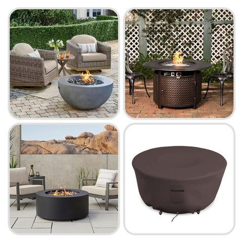 Round Outdoor Fire Pit Cover 48 Inch Diameter 18 Inch High 12 Oz PVC Coated Polyester Waterproof UV and Weather Resistant