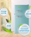 Hella Spacious 3.5 Cubic Feet Retro Mini Fridge With Handle Compact Refrigerator Reliable Cooler Storage Bin For College Dorm Home Office Bedroom Counter Top Blue showcasing energy-saving and durable features.
