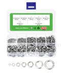 Split Lock Washer Kit In M2 M3 M4 M5 M6 M8 M10 Sizes, 490 Pieces, Stainless Steel 304, Rust Resistant White Finish, Your Go To Hardware Washer Set For Screws And Bolts. clear organizer box with assorted split lock washers
