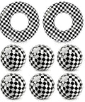 Checkered Race Car Inflatable Pool Toy Set, Includes 2 Oversized 22.8 Inch Swim Rings and 6 Large 16 Inch Beach Balls
