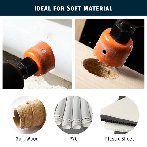 Effortless Hole Saw Kit With Nine Sizes From Three Quarter Inch To Three Inch 19 To 76 Mm Carbon Steel used on PVC and wood