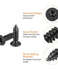 Rugged 6 By Half Inch Flat Head Torx Screws 50 Pack Black Coated 304 Stainless Steel Self Tapping Star Bolts with inner torx design.