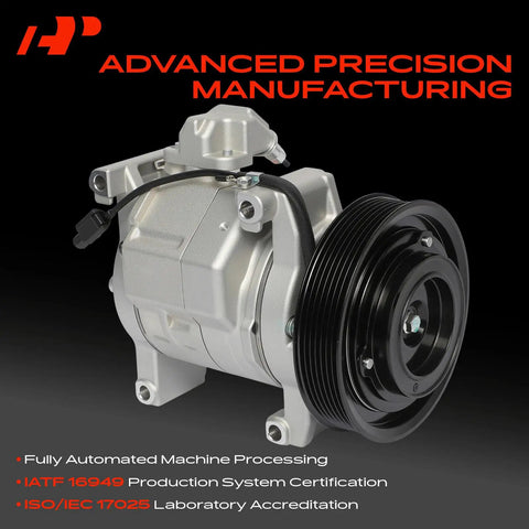 Rock Solid AC Compressor With Clutch Upgrade For Honda Accord Crosstour 2008 Through 2015 10SR15C side view with black pulley.