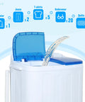 Gotta Love This Ultra Compact Portable Twin Tub Washer Straight Up Silver Ion Deep Clean 18 Pound Laundry Spinner Combo Built For Dorms Apartments And Rv Homes Easy Setup Blue with blue lid and water fill.
