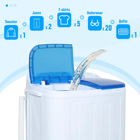 Gotta Love This Ultra Compact Portable Twin Tub Washer Straight Up Silver Ion Deep Clean 18 Pound Laundry Spinner Combo Built For Dorms Apartments And Rv Homes Easy Setup Blue with blue lid and water fill.