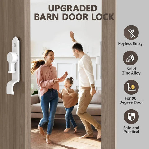 90 Degree Sliding Marn Door Lock With Zinc Alloy Security Flip Latch, Ergonomic Handle, White Finish on door, family in view