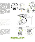 Installation guide for 6 Inch Trimless Recessed Ceiling Lights 12 Pack with wiring details and cutout instructions.