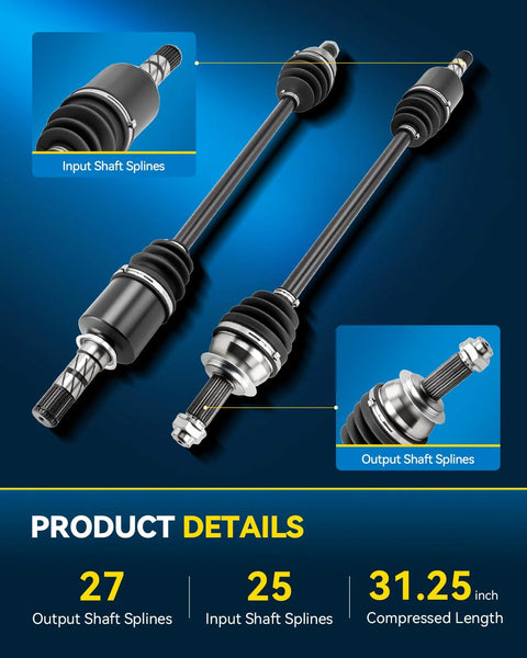 Front CV Axle Shaft Assembly For Subaru Forester 2009 2013 Impreza WRX 2011 2014 WRX Limited XV Crosstrek 2013 2014 Replacement With Sealed Neoprene Boot 66 7381, highlighting input and output shaft splines