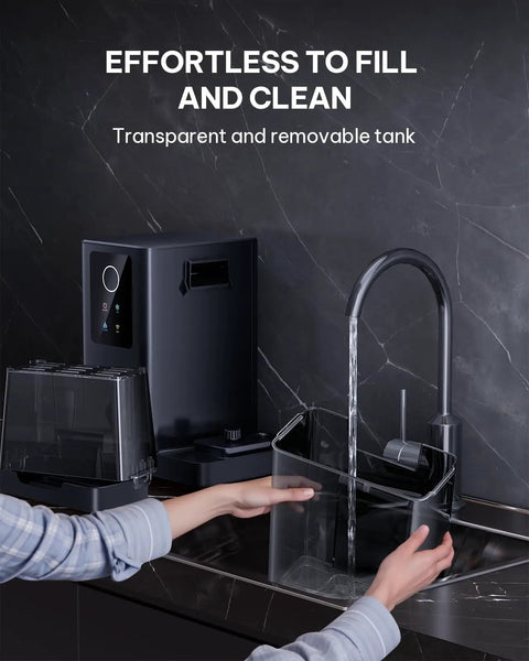 Person filling the removable water tank of Nugget Ice Maker Countertop With App And Voice Control Self Cleaning Ice Machine