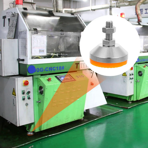 Rock Steady Adjustment And Zero Wiggle Room For Heavy Machinery Support Heavy Duty Leveler Feet with metal design and rubber base for stability.