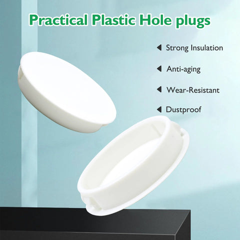 1-1/2 Inch Plastic Hole Plugs Flush Snap-In Round Hole Covers for Cabinets, Furniture, Shelves and Cupboards, White, Nylon