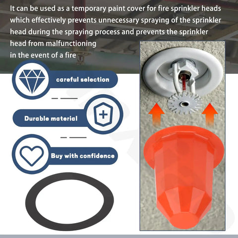 Kickass Magnetic Fire Sprinkler Covers 30 Pack Orange Ceiling Head Guard Paint Shield protecting sprinkler head from paint.