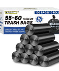 Heavy Duty 55 to 60 Gallon Trash Bags Thick 2.1 Mil 39 by 55 Inch Garbage Liners for Home and Outdoor Use 100 Count displayed