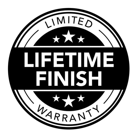 Logo showing lifetime finish warranty for Rough-In Pressure Balanced Shower Valve Model 524744 Offers Consistent Hot And Cold Temperature Control